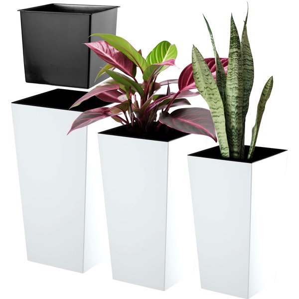 Donice na kwiaty z wkładem Masiera 25 cm + 30 cm + 35 cm, białe