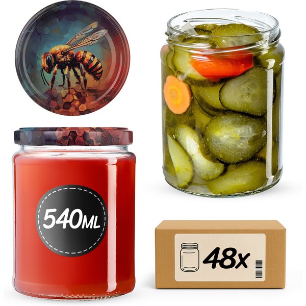 Słoiki na przetwory Maki 540ml fi 82 mm 48szt + wieczko Pszczoła