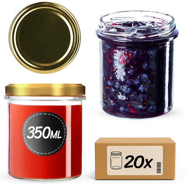 Słoiki na przetwory Avila 350ml 20szt fi 82 mm + wieczka złote