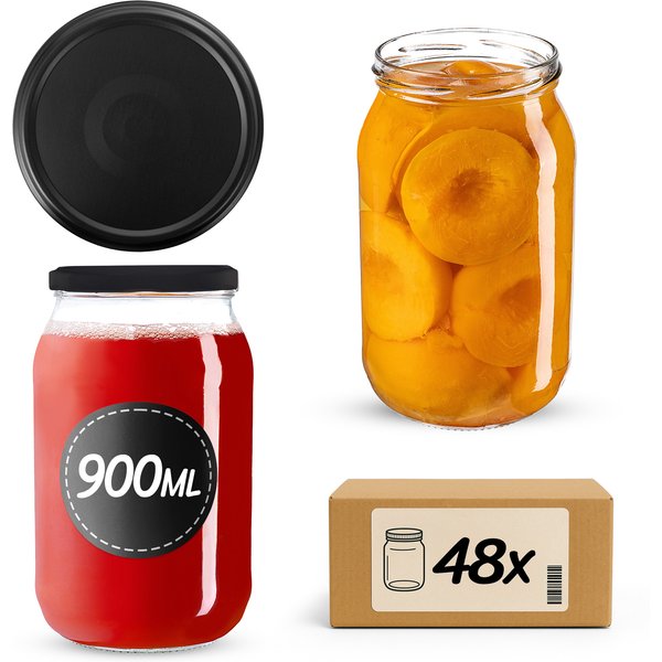 Słoiki na przetwory Simo 900ml 48szt 82mm wieczka "Czarny mat"