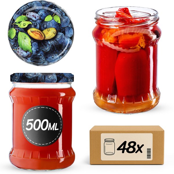 Słoiki na przetwory Kisko 500ml 48szt fi 82 mm + wieczka "Śliwki"