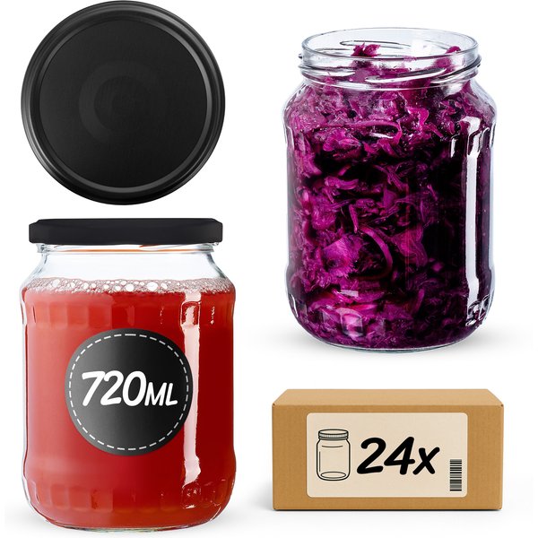 Słoiki na przetwory Jukka 720ml fi 82 mm 24szt + wieczko Czarny mat