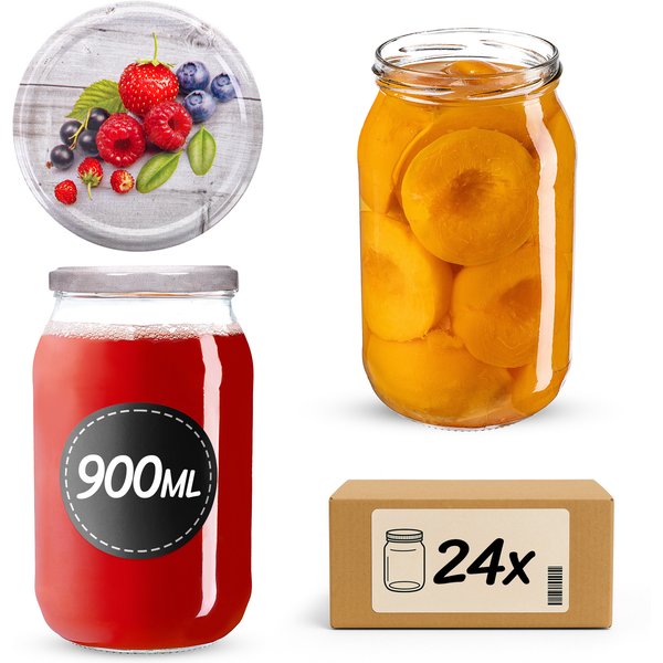 Słoiki na przetwory Simo 900ml 24szt 82mm + wieczka "Jagody"
