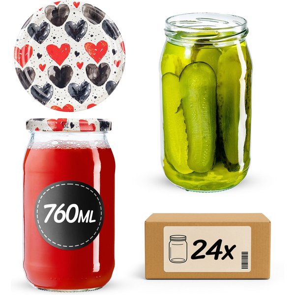 Słoiki na przetwory Niva 760ml fi 82 mm 24szt + wieczko Serca