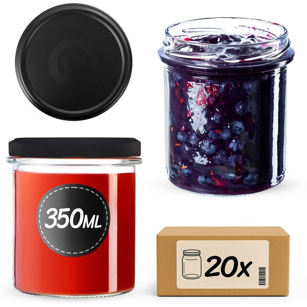 Słoiki na przetwory Avila 350ml fi 82 mm 20szt + wieczko Czarny mat