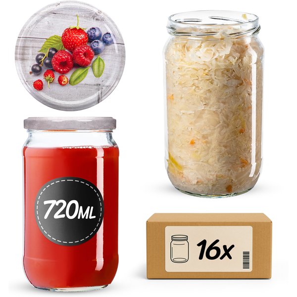 Słoiki na przetwory Niva 720ml fi 82 mm 16szt + wieczko Owoce