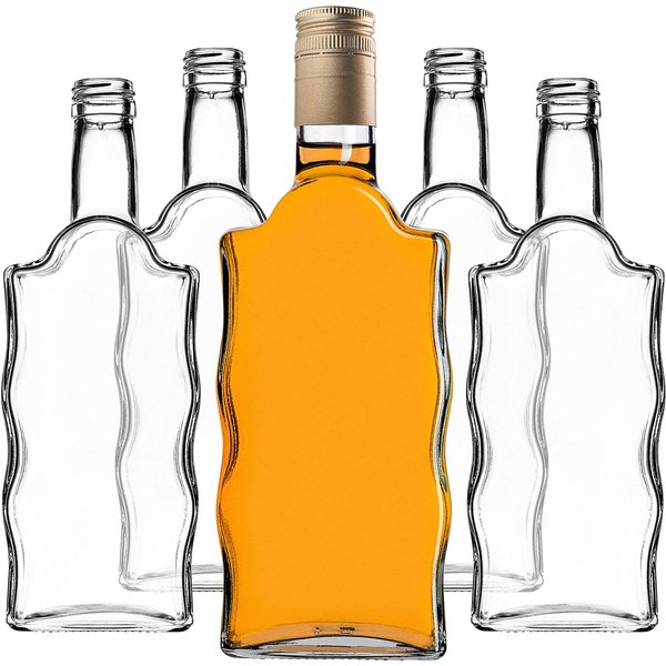 Szklana butelka na nalewkę Fala 500ml z długą złotą zakrętką 10 szt.