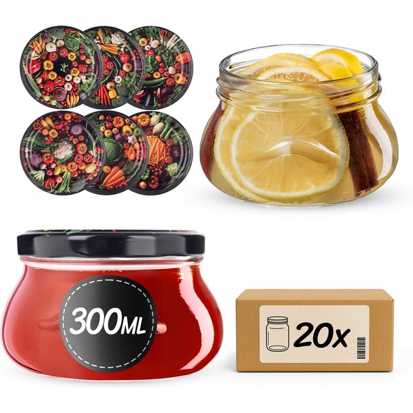 Słoiki na przetwory Raja 300ml fi 82 mm 20szt + wieczko Warzywa mix