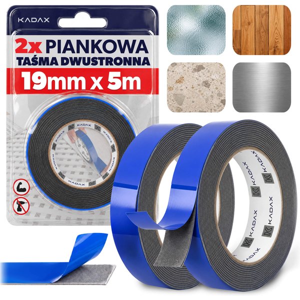 Taśma dwustronna piankowa PE Rheu 5 m x 19 mm 2 szt.