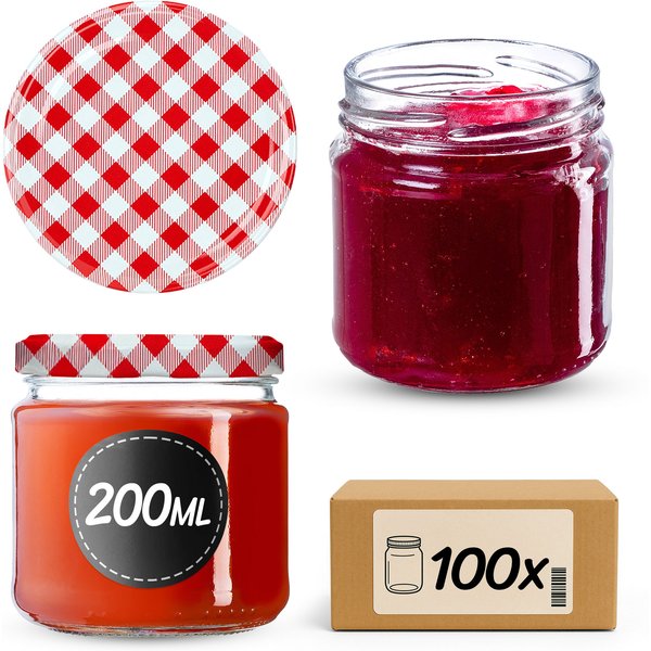 Słoiki na przetwory Lerma 200ml 100szt fi 66 mm + wieczka "Czerwona krata'