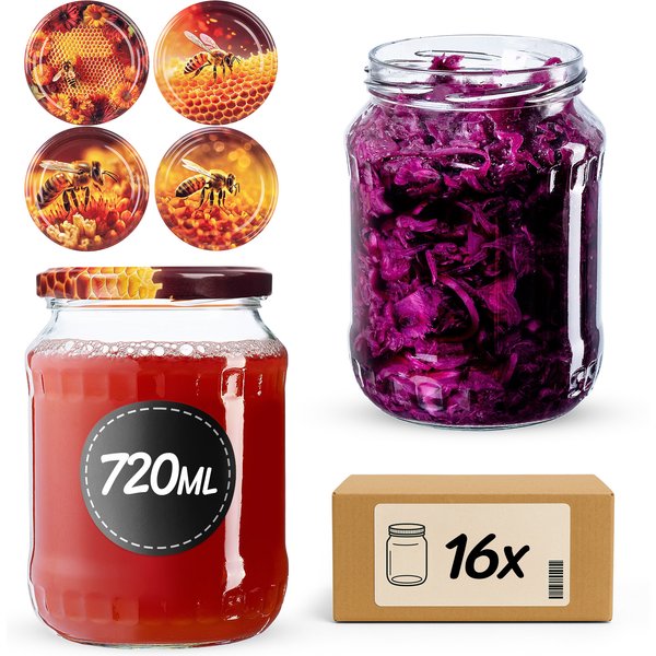 Słoiki na przetwory Jukka 720ml fi 82 mm 16szt + wieczko Zestaw miodowy