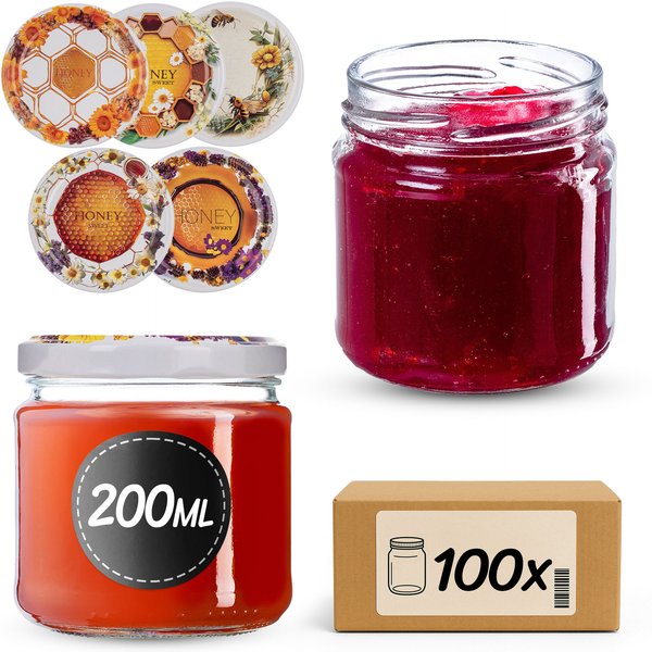 Słoiki na przetwory Lerma 200ml 100szt fi 66 mm + wieczka "Słodki miód"