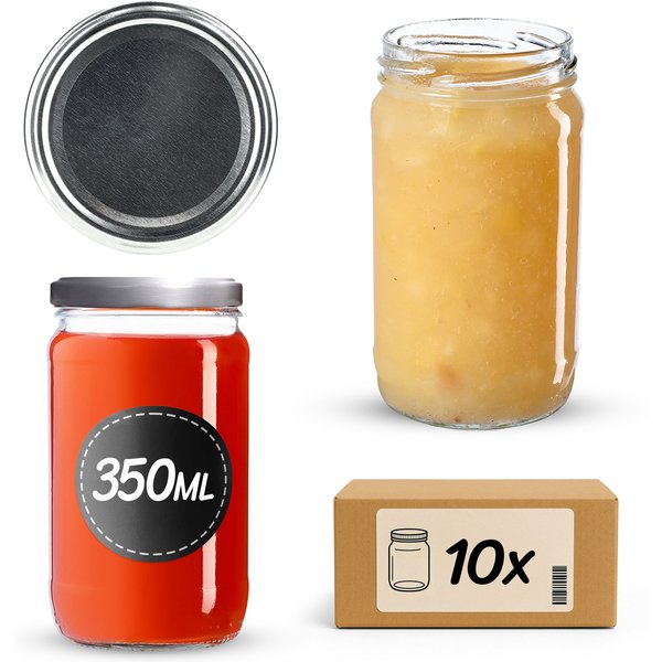 Słoiki na przetwory Gera 350ml fi 66 mm 10szt + srebrne wieczka