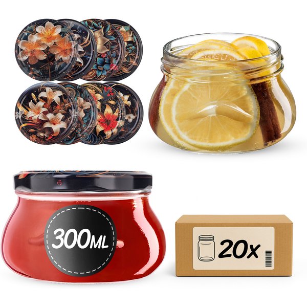 Słoiki na przetwory Raja 300ml fi 82 mm 20szt + wieczko Kwiaty