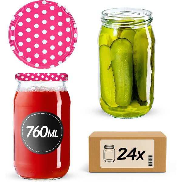 Słoiki na przetwory Niva 760ml 24szt fi 82 mm + wieczka "Groszek różowy"