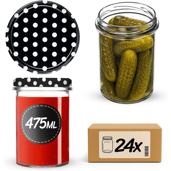 Słoiki na przetwory Befa 475ml 24szt fi 82 mm + wieczka "Czarny groszek"