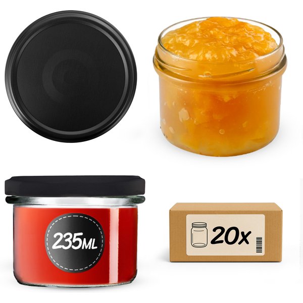 Słoiki na przetwory Tartu 235ml 20szt 82mm + wieczka "Czarny mat"
