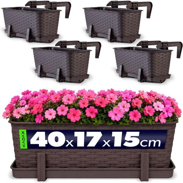 Skrzynka balkonowa z uchwytami Castro brązowa 40 cm, 4 szt.