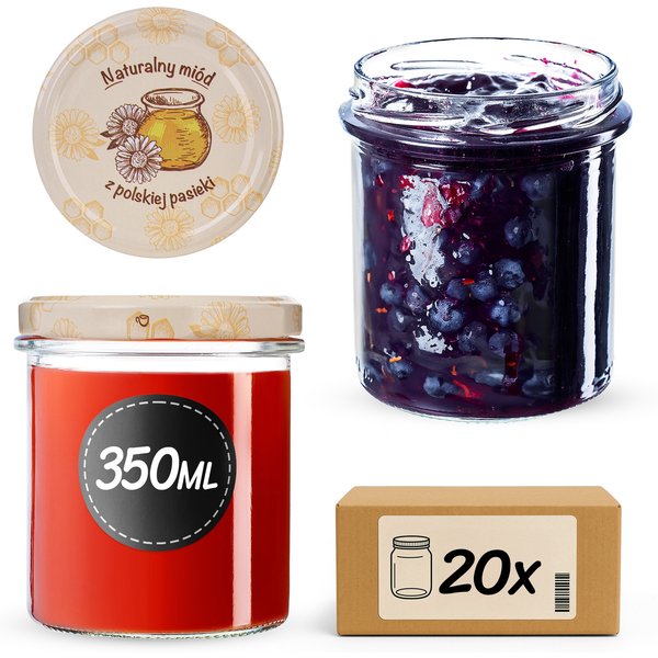 Słoiki na przetwory Avila 350ml fi 82 mm 20szt + wieczko Miód z pasieki