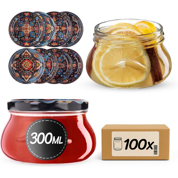 Słoiki na przetwory Raja 300ml fi 82 mm 100szt + wieczko Haftowanka