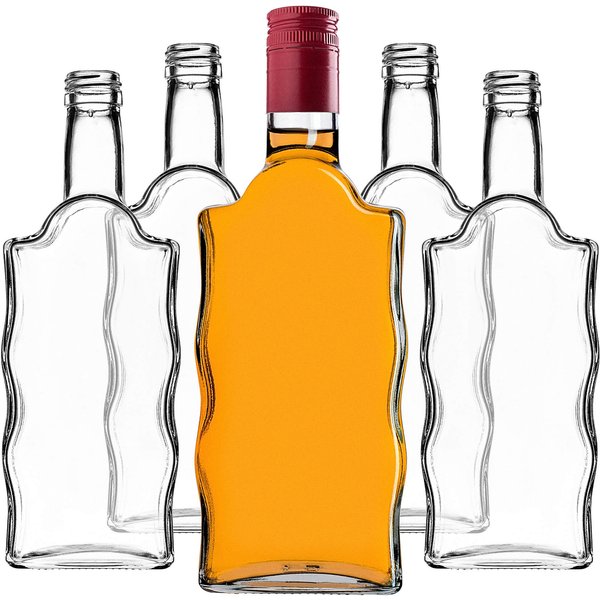 Szklana butelka na nalewkę Fala 500ml z długą czerwoną zakrętką 5 szt.
