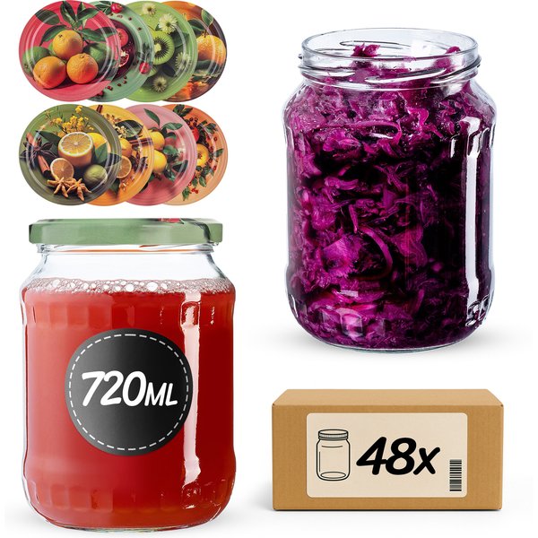 Słoiki na przetwory Jukka 720ml fi 82 mm 48szt + wieczko Egzotyczne owoce