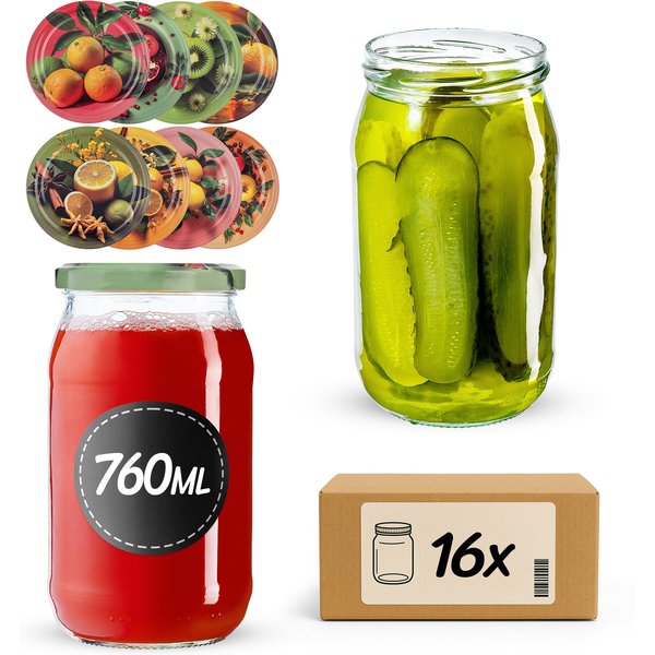 Słoiki na przetwory Niva 760ml fi 82 mm 16szt + wieczko Egzotyczne owoce