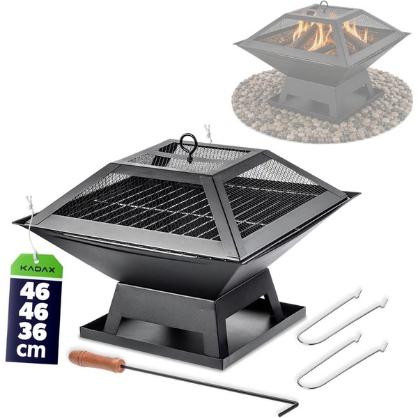 Palenisko ogrodowe z pokrywą i rusztem Liglet 46 x 46 cm stalowe czarne