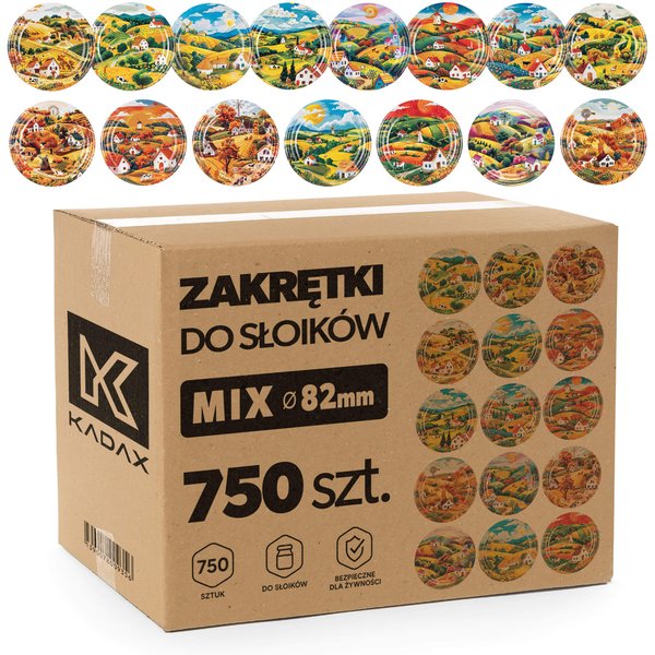Metalowe wieczka do słoików Virbo 750szt fi 82 mm "Wiejski pejzaż"