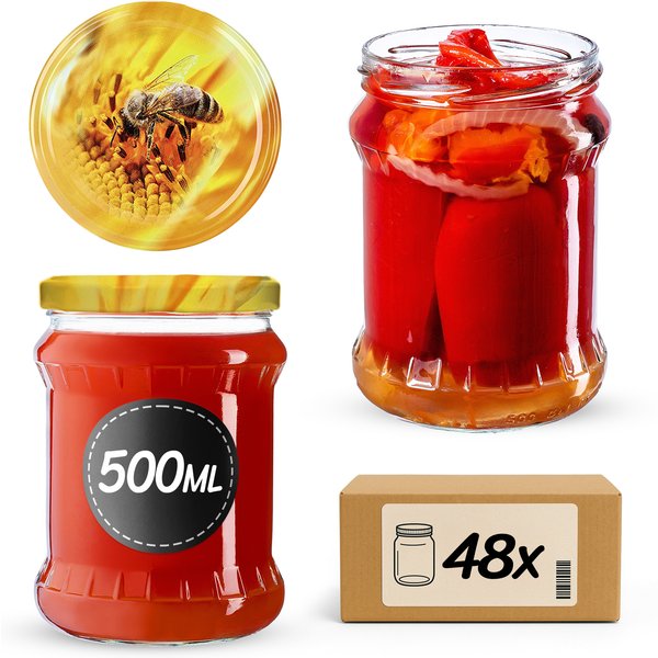Słoiki na przetwory Kisko 500ml 48szt fi 82 mm + wieczka "Pszczoła"