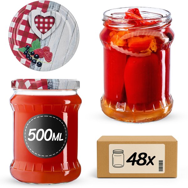 Słoiki na przetwory Kisko 500ml fi 82 mm 48szt + wieczko Krata z serduszkiem