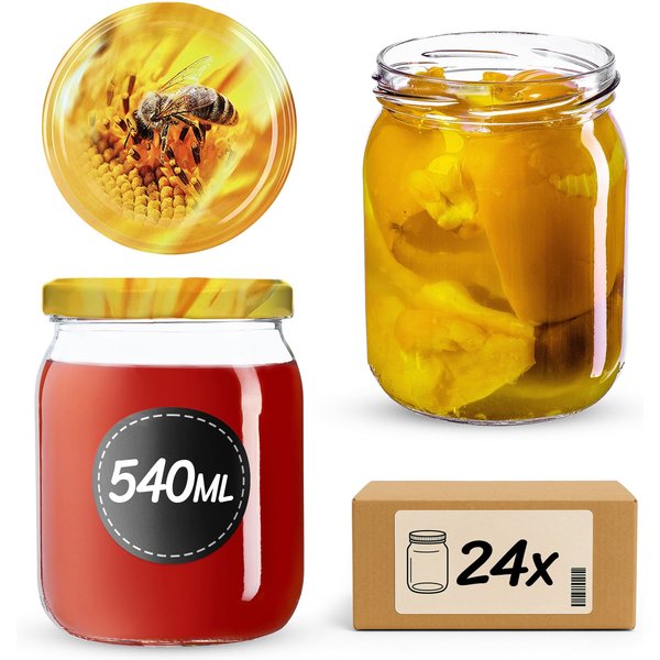 Słoiki Senna 540ml 24szt fi 82 mm + wieczka "Pszczoła"