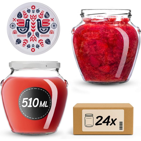 Słoiki na przetwory Sassa 580ml 24szt fi 82 mm + wieczka "Folklor z kurą"