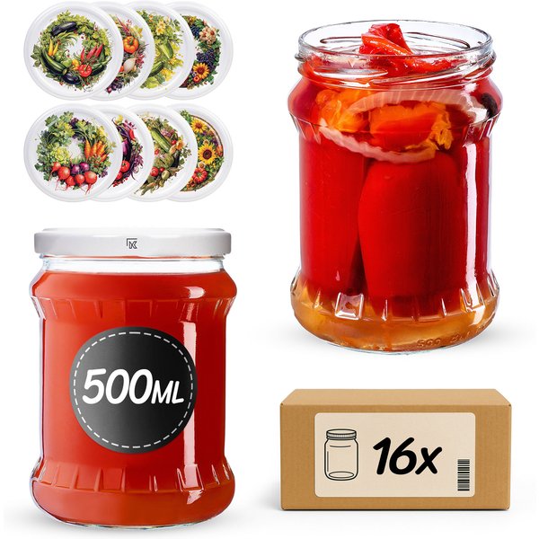 Słoiki na przetwory Kisko 500ml fi 82 mm 16szt + wieczko Garden wreath