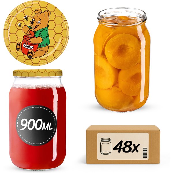 Słoiki na przetwory Simo 900ml 48szt fi 82 mm + wieczka "Miód"