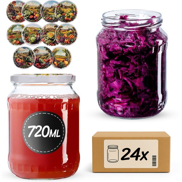 Słoiki na przetwory Jukka 720ml fi 82 mm 24szt + wieczko Warzywa mix