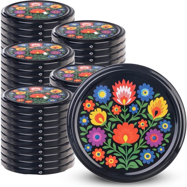 Metalowe wieczka do słoików Virbo 50szt fi 82 mm "Czarny folklor"