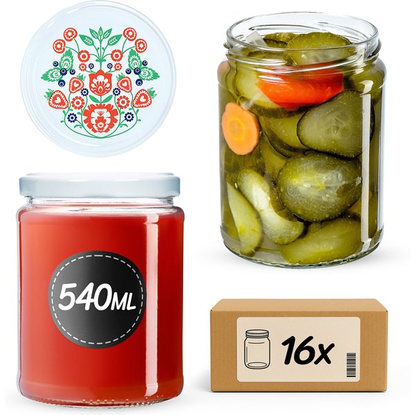 Słoiki na przetwory Maki 540ml 16szt fi 82 mm + wieczka "Folklor"