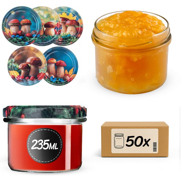 Słoiki na przetwory Tartu 235ml fi 82 mm 50szt + wieczko Grzyb polski