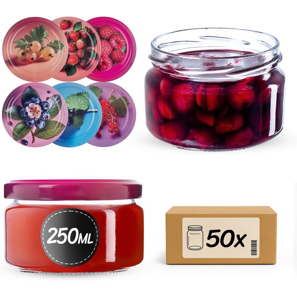 Słoiki na przetwory Denia 250ml 50szt fi 82 mm + wieczko "Mix jagód"