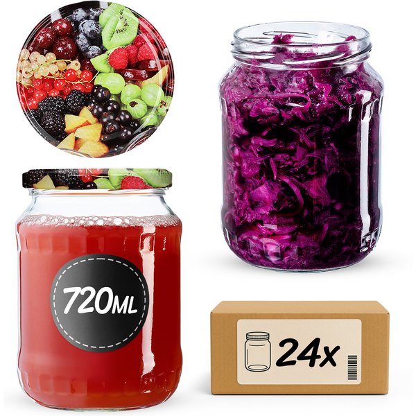Słoiki na przetwory Jukka 720ml 24szt fi 82 mm + wieczka "Mix Owoców"