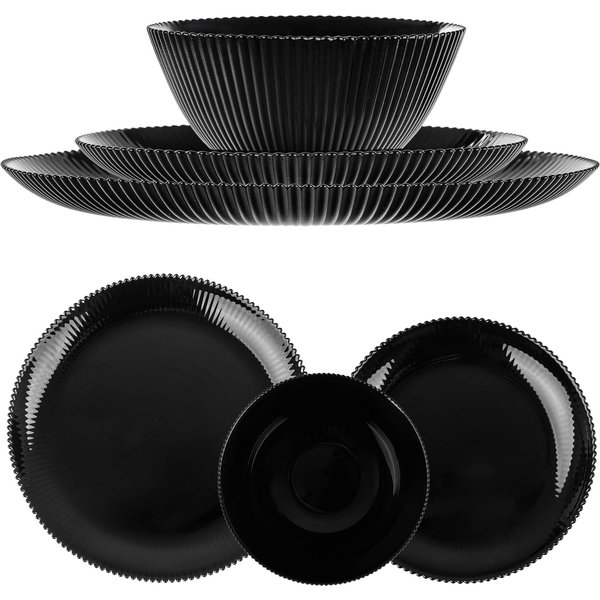 Zestaw obiadowy Regno salaterka 15 cm + talerz deserowy + talerz płytki czarny 1 kpl.