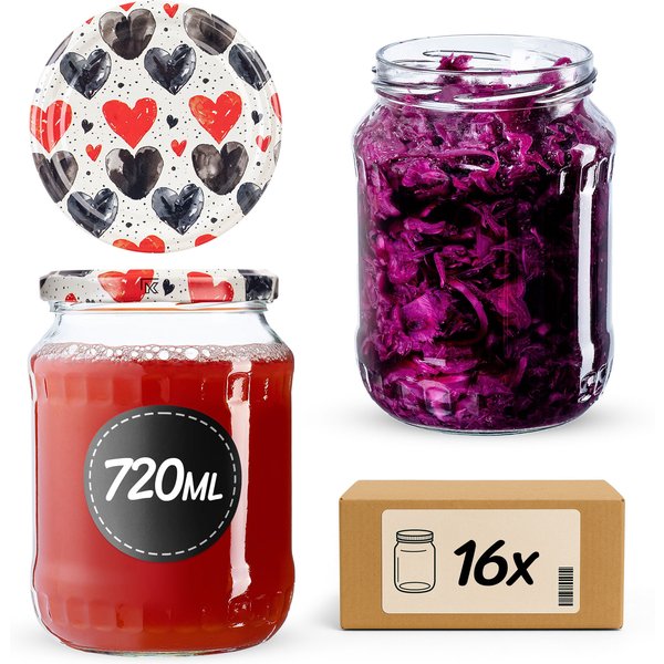 Słoiki na przetwory Jukka 720ml fi 82 mm 16szt + wieczko Serca