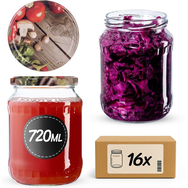 Słoiki na przetwory Jukka 720ml fi 82 mm 16szt + wieczko Warzywa