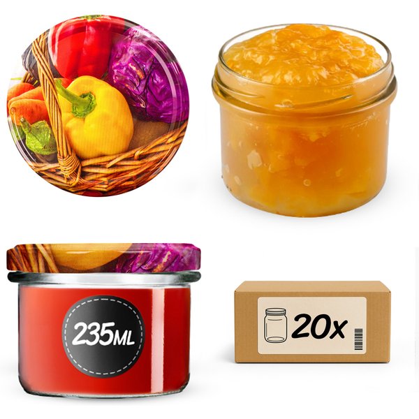 Słoiki na przetwory Tartu 235ml 20szt 82mm + wieczka "Papryka"