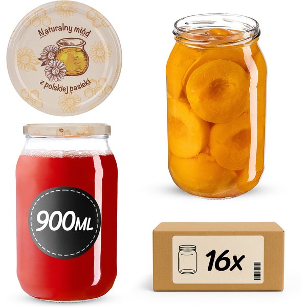 Słoiki na przetwory Simo 900ml fi 82 mm 16szt + wieczko Miód z pasieki