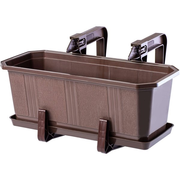Doniczka balkonowa z podstawką Trani 40 cm + 2 uchwyty, brąz