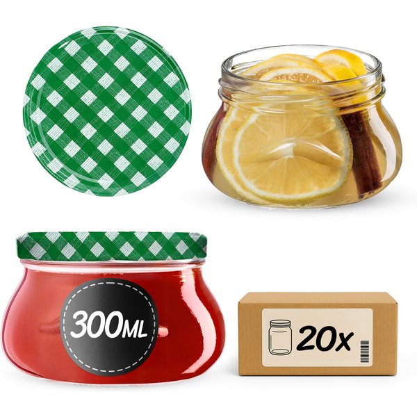 Słoiki na przetwory Raja 300ml 20szt fi 82 mm + wieczka "Zielona Krata"