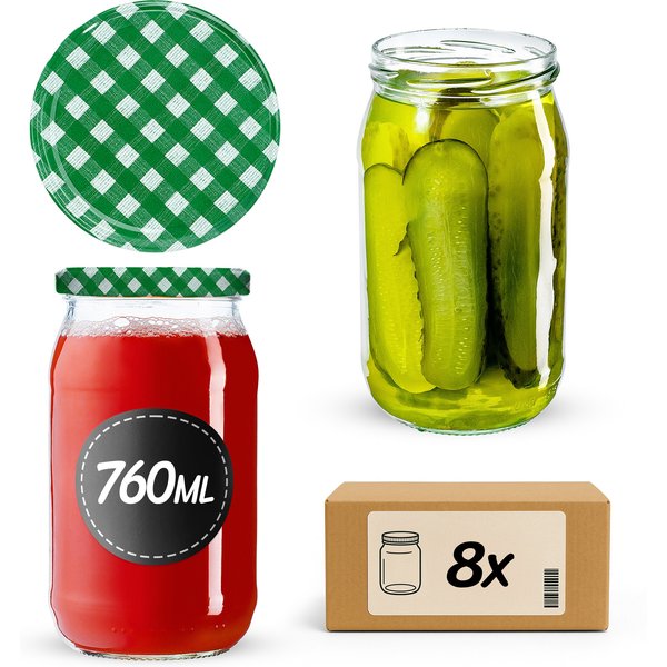 Słoiki na przetwory Niva 760ml 8szt fi 82 mm + wieczka "Zielona Krata"