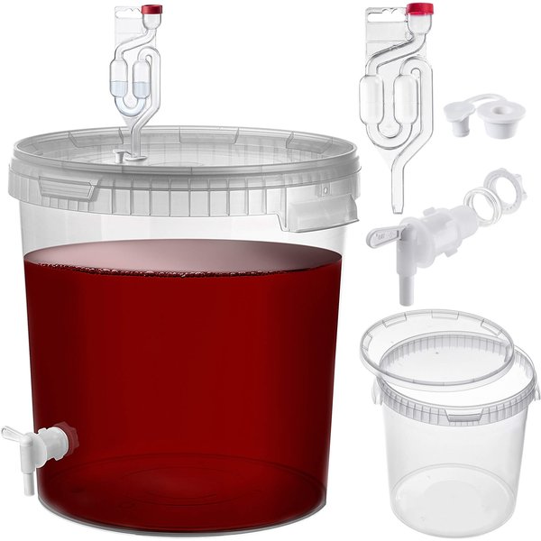 Pojemnik fermentacyjny Acerra z pokrywą 33L transparentny + kran + korek + rurka fermentacyjna